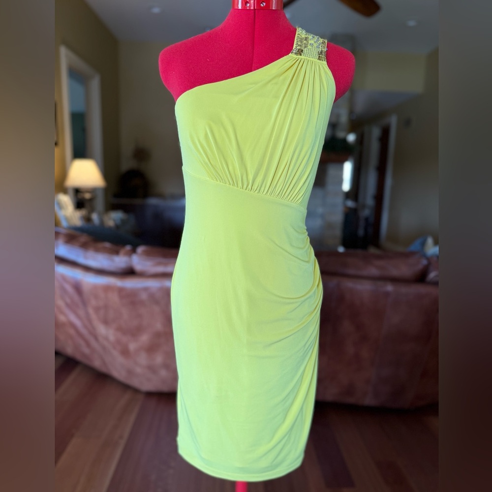 Calvin Klein One-Shoulder Chartreuse Dress